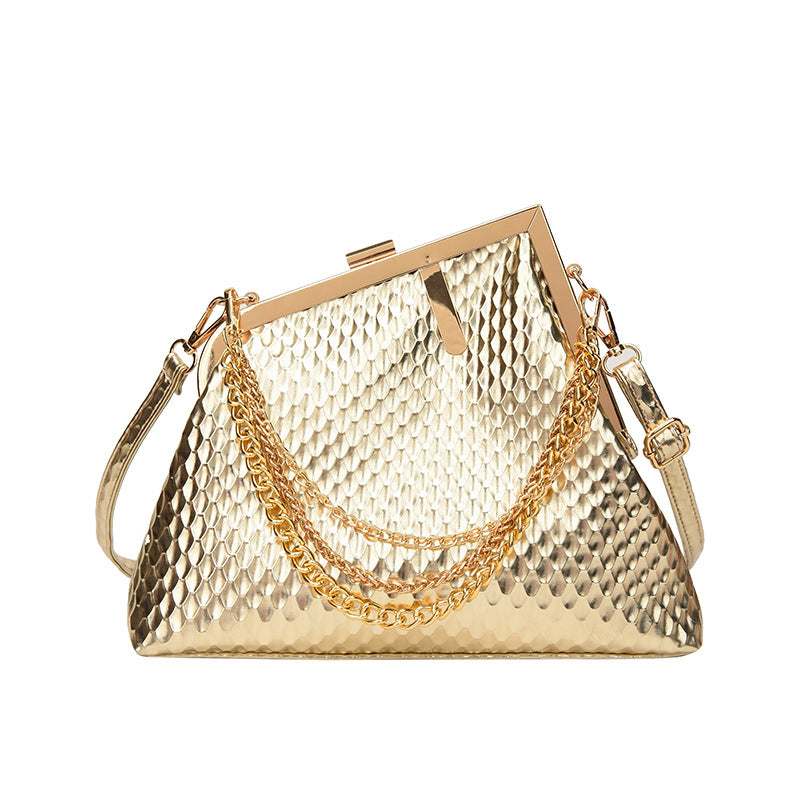 High-end socialite large-capacity clasp bag, new women's minimalist large-area embossed irregular shoulder temperament crossbody bag