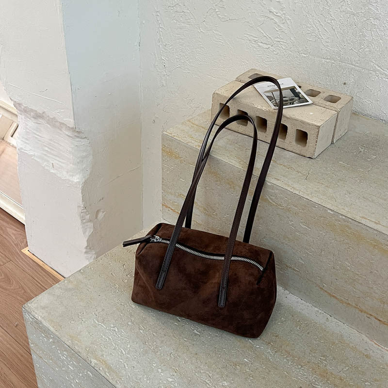 Suede Underarm Bag Women's 2026 New Style Retro Maillard Daily Commuter Versatile Shoulder Bag Pillow Bag