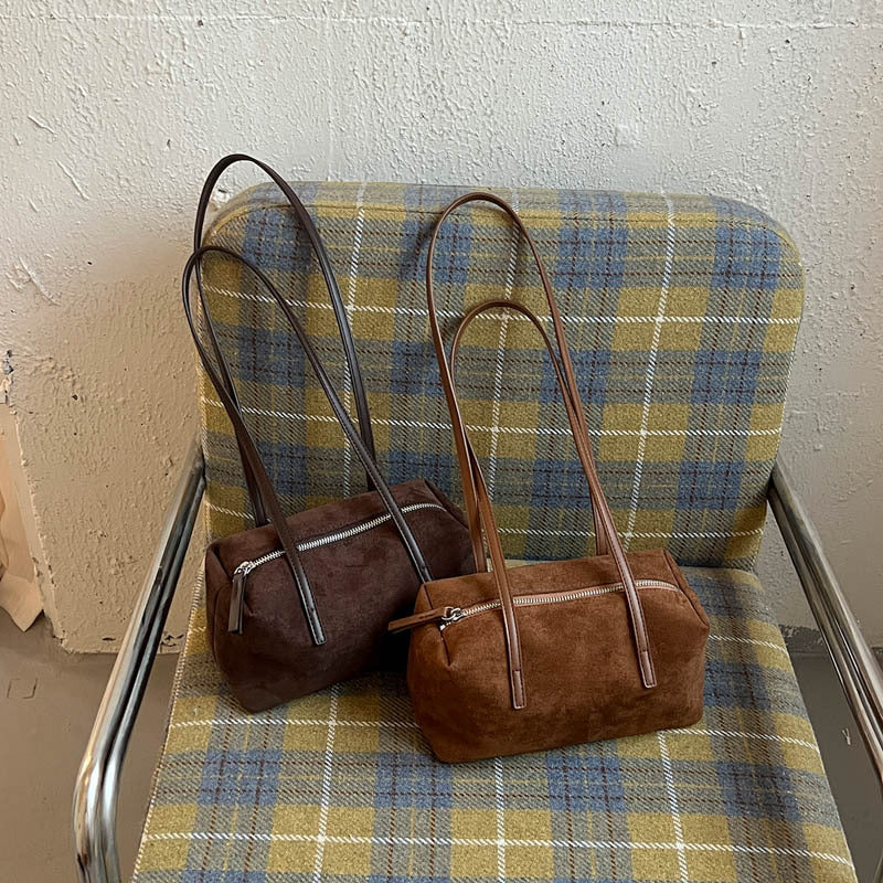 Suede Underarm Bag Women's 2026 New Style Retro Maillard Daily Commuter Versatile Shoulder Bag Pillow Bag